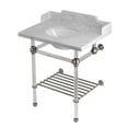 thumbnail image 1 of Kingston Brass LMS30MAB8 Pemberton 30" Carrara Marble Console Sink with Acrylic Legs and Shelf (8-Inch, 3-Hole), Carrara Marble White/Brushed Nickel, 1 of 4
