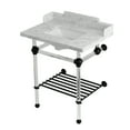 thumbnail image 1 of Kingston Brass LMS30MASQB0 Pemberton 30" Carrara Marble Console Sink with Acrylic Legs and Shelf (8-Inch, 3-Hole), Carrara Marble White/Matte Black, 1 of 4
