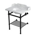 thumbnail image 1 of Kingston Brass LMS30MBB0 Pemberton 30" Carrara Marble Console Sink with Brass Legs and Shelf (8-Inch, 3-Hole), Carrara Marble White/Matte Black, 1 of 4