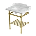 thumbnail image 1 of Kingston Brass LMS30MBSQB7 Pemberton 30" Carrara Marble Console Sink with Brass Legs and Shelf (8-Inch, 3-Hole), Carrara Marble White/Brushed Brass, 1 of 4