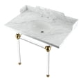 thumbnail image 1 of Kingston Brass LMS3630MA7 Pemberton 36" Carrara Marble Console Sink with Acrylic Legs (8-Inch, 3-Hole), Carrara Marble White/Brushed Brass, 1 of 8
