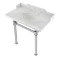 thumbnail image 1 of Kingston Brass LMS36MOQ1 Viceroy 36" Carrara Marble Console Sink with Stainless Steel Legs (8-Inch, 3-Hole), Carrara Marble White/Polished Chrome, 1 of 6