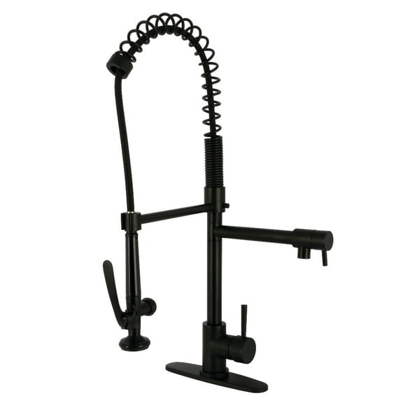 Kingston Brass LS8500DL Concord Single-Handle Deck-Mount Pre-Rinse Kitchen Faucet with Pot Filler, Matte Black