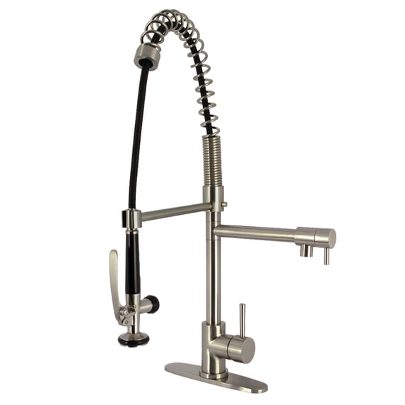 Kingston Brass LS8508DL Concord Single-Handle Deck-Mount Pre-Rinse Kitchen Faucet with Pot Filler, Brushed Nickel