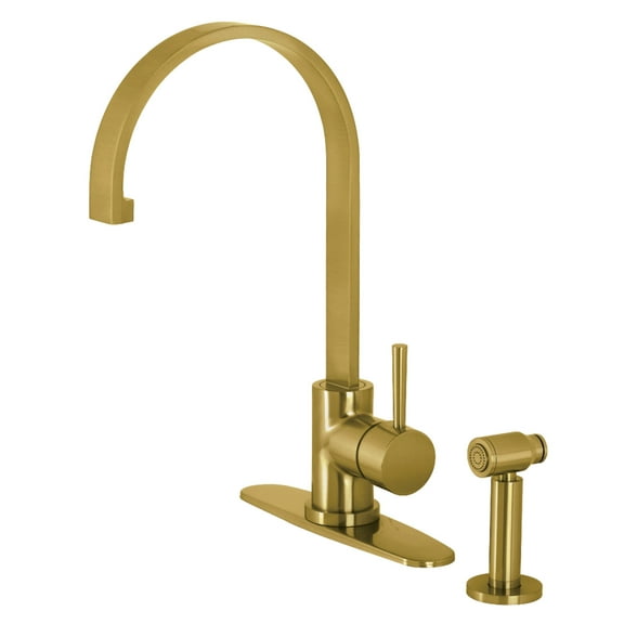 Kingston Brass LS8713DLBS Concord Single-Handle Kitchen Faucet with Brass Side Sprayer, Brushed Brass