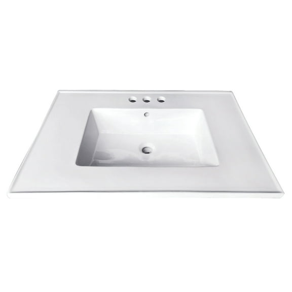 Fauceture Continental 25" x 22" Ceramic Vanity Top with Rectangular Sink, 4" Faucet Drillings, White