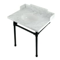 Kingston Brass LMS30M80ST Dreyden 30" Carrara Marble Console Sink with Stainless Steel Legs (8-Inch, 3-Hole), Carrara Marble White/Matte Black