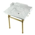 thumbnail image 1 of Kingston Brass LMS3030MBSQ7 Pemberton 30" Carrara Marble Console Sink with Brass Legs (8-Inch, 3-Hole), Carrara Marble White/Brushed Brass, 1 of 8