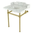 thumbnail image 1 of Kingston Brass LMS30MB7 Pemberton 30" Carrara Marble Console Sink with Brass Legs (8-Inch, 3-Hole), Carrara Marble White/Brushed Brass, 1 of 6