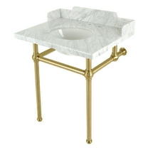 Kingston Brass LMS30MB7 Pemberton 30" Carrara Marble Console Sink with Brass Legs (8-Inch, 3-Hole), Carrara Marble White/Brushed Brass