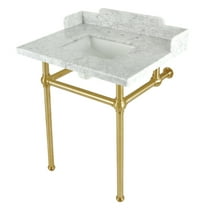 Kingston Brass LMS30MBSQ7 Pemberton 30" Carrara Marble Console Sink with Brass Legs (8-Inch, 3-Hole), Carrara Marble White/Brushed Brass