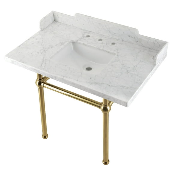 Kingston Brass Lms3630mbsq Pemberton 36" Rectangular Brass And Marble Console Bathroom