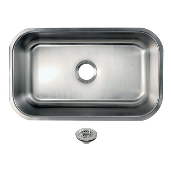 Kingston Brass Loft KGKUS30181 Single Bowl Undermount Kitchen Sink with Strainer, Stainless Steel/Polished Chrome