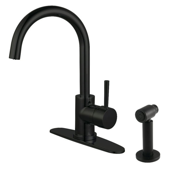 Kingston Brass LS8570DLBS Concord Single-Handle Kitchen Faucet with Brass Side Sprayer, Matte Black