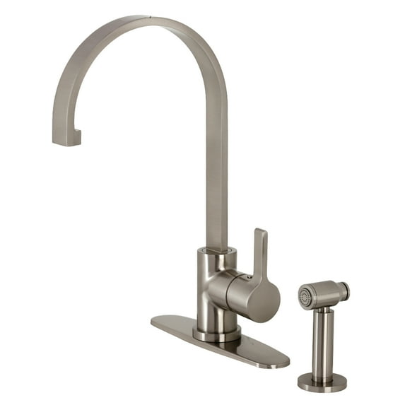 Kingston Brass LS8718CTLBS Continental Single-Handle Kitchen Faucet with Brass Side Sprayer, Brushed Nickel