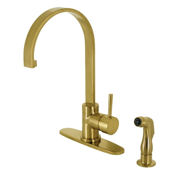 Kingston Brass LS8713DLSP Concord Single-Handle 2-Hole Deck Mount Kitchen Faucet with Side Sprayer in Brushed Brass