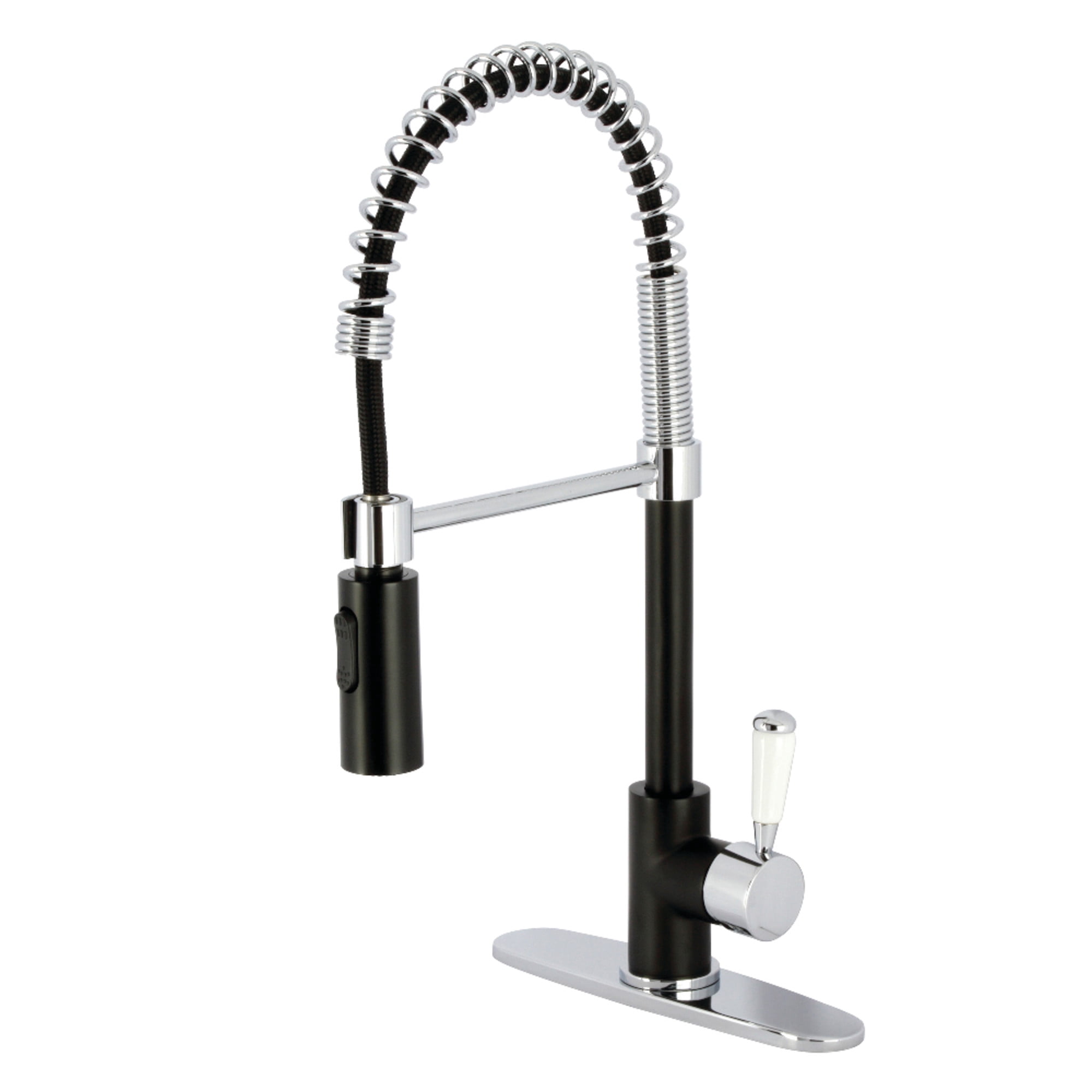 Gourmetier LS8777DPL Paris Single-Handle Deck-Mount Pre-Rinse Kitchen Faucet, Matte Black/Polished Chrome
