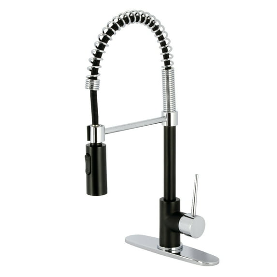 Gourmetier LS8777NYL New York Single-Handle Deck-Mount Pre-Rinse Kitchen Faucet, Matte Black/Polished Chrome