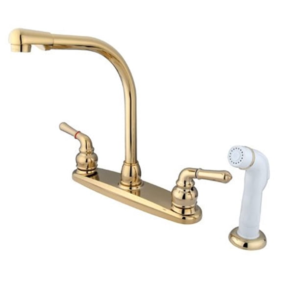 Kingston Brass GKB752 GKB752 Water Saving Magellan Centerset Kitchen Faucet with White Side Sprayer, Polished Brass