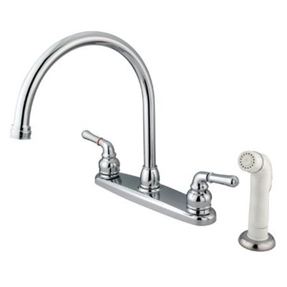 Kingston Brass GKB791 GKB791 Water Saving Magellan Centerset Kitchen Faucet with White Sprayer, Chrome
