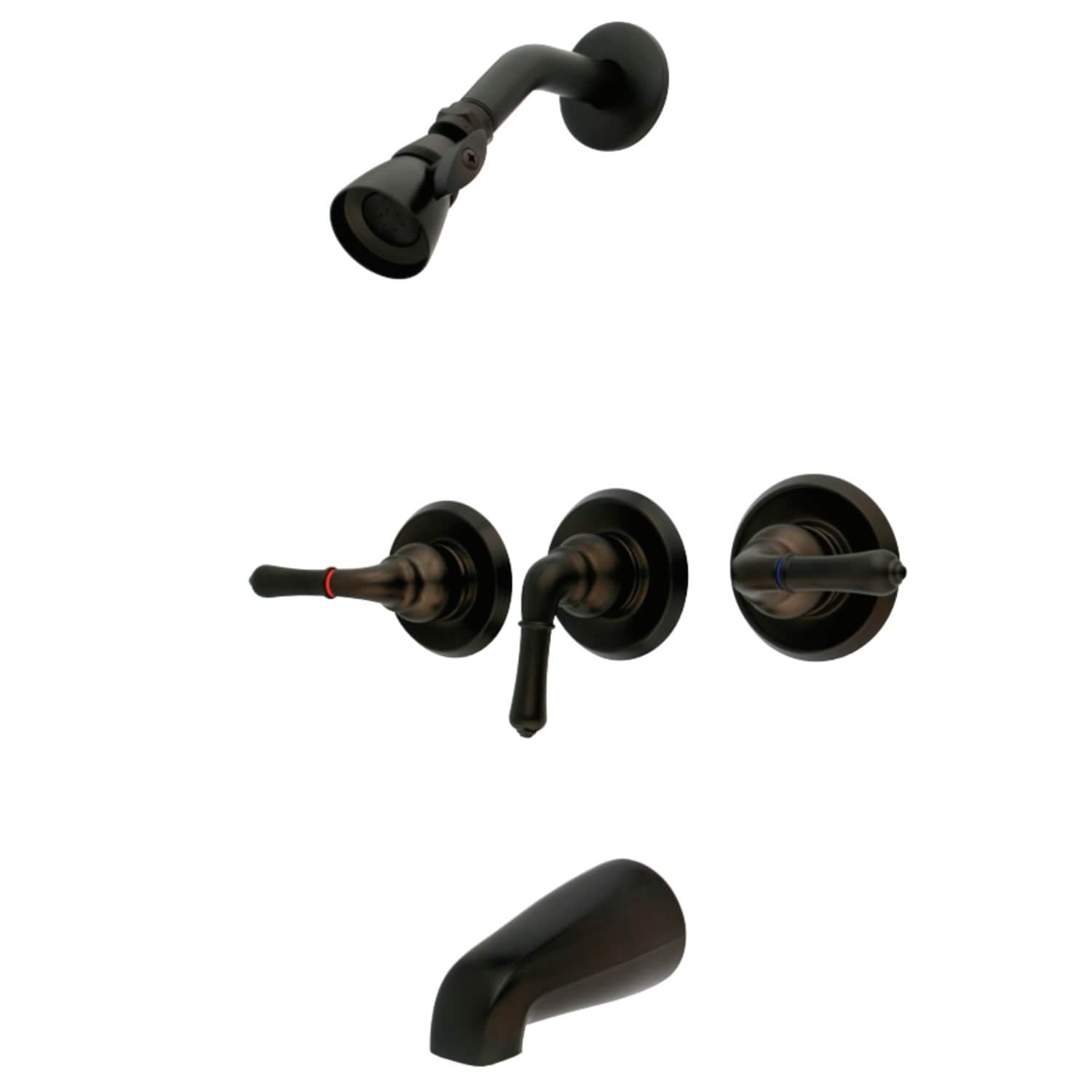 Oil Rubbed Bronze Triple-Handle Wall Mounted Tub and Shower Faucet