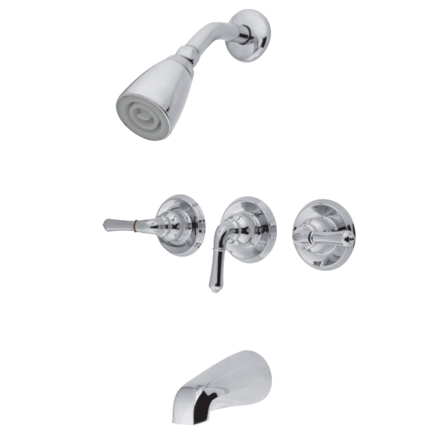 Polished Chrome Triple-Handle Wall Mounted Tub and Shower Faucet