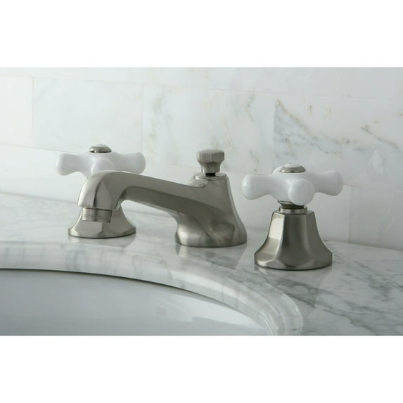 Kingston Brass Metropolitan 8 in. Widespread Bathroom Faucet Brushed Nickel- Porcelain Handles Brushed, Nickel Finish