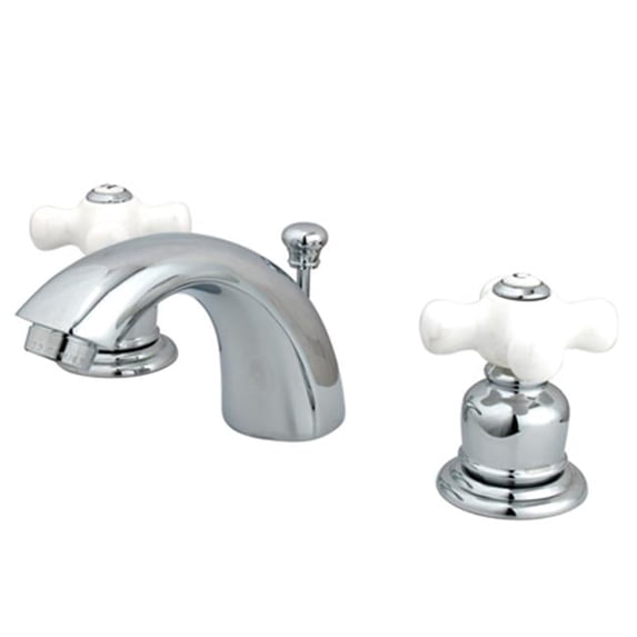 Kingston Brass Mini Widespread Lavatory Faucet & Retail Pop-Up with Procelain Cross Handle, Chrome