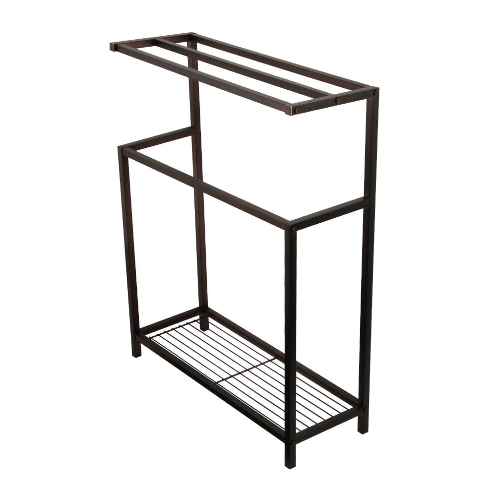 Oil Rubbed Bronze Freestanding Iron Towel Rack with Shelf