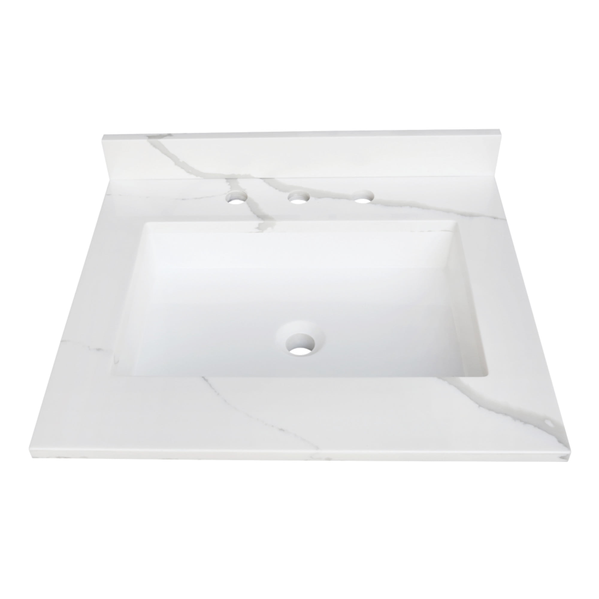 Kingston Brass KVPB2522L38SQ Montesquieu 25" x 22" Solid Surface Vanity Top with Rectangular Sink (8" Faucet Drillings), Calacatta Marble White/Glossy