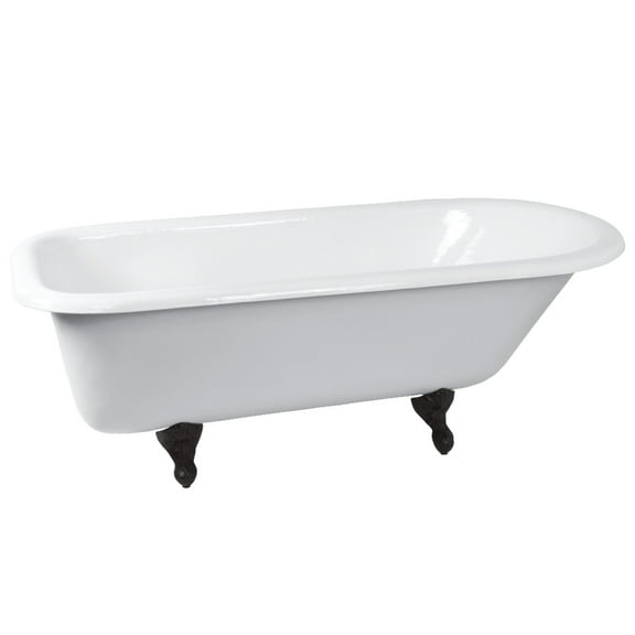 Aqua Eden NHVCTND673123T0 66" Cast Iron Oval Rectangular Roll Top Clawfoot Tub (No Faucet Drillings), White/Matte Black