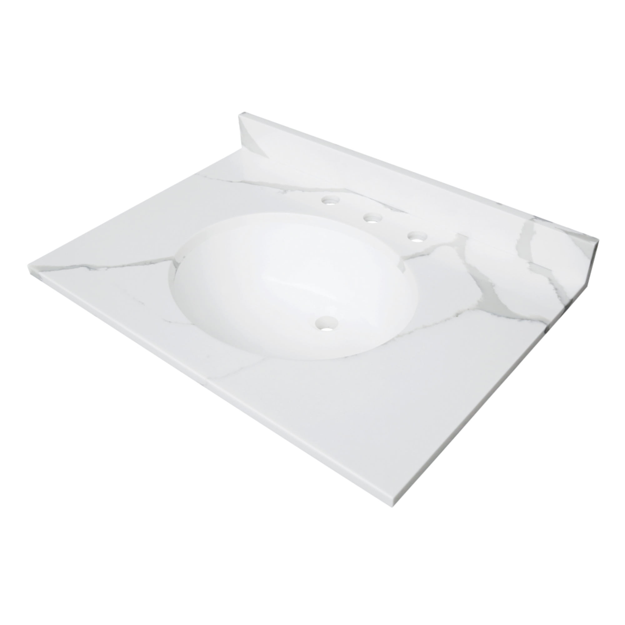 Kingston Brass KVPB3122L38 Norbiton 31" x 22" Solid Surface Vanity Top with Oval Sink (8" Faucet Drillings), Calacatta Marble Glossy White