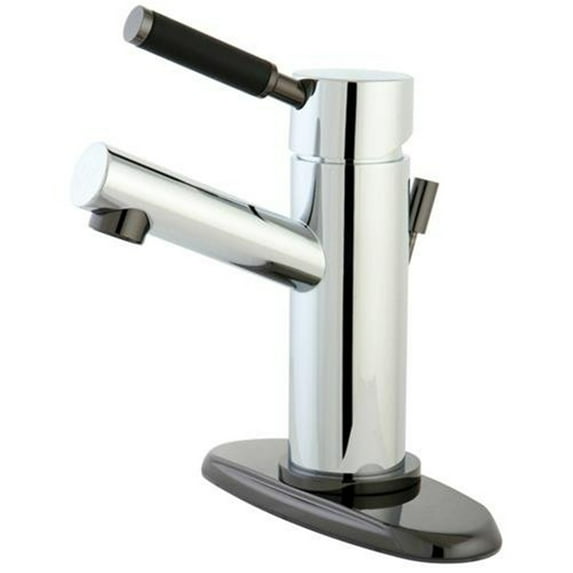 Kingston Brass NS8423DL Water Onyx single lever lavatory faucet with brass pop up, chrome finish with black nickel trim