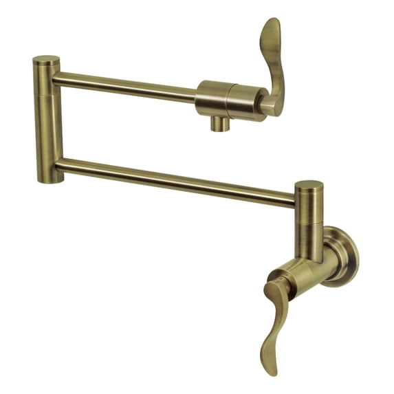 Kingston Brass KS4103DFL NuWave Two-Handle 1-Hole Wall Mount Pot Filler Faucet in Antique Brass