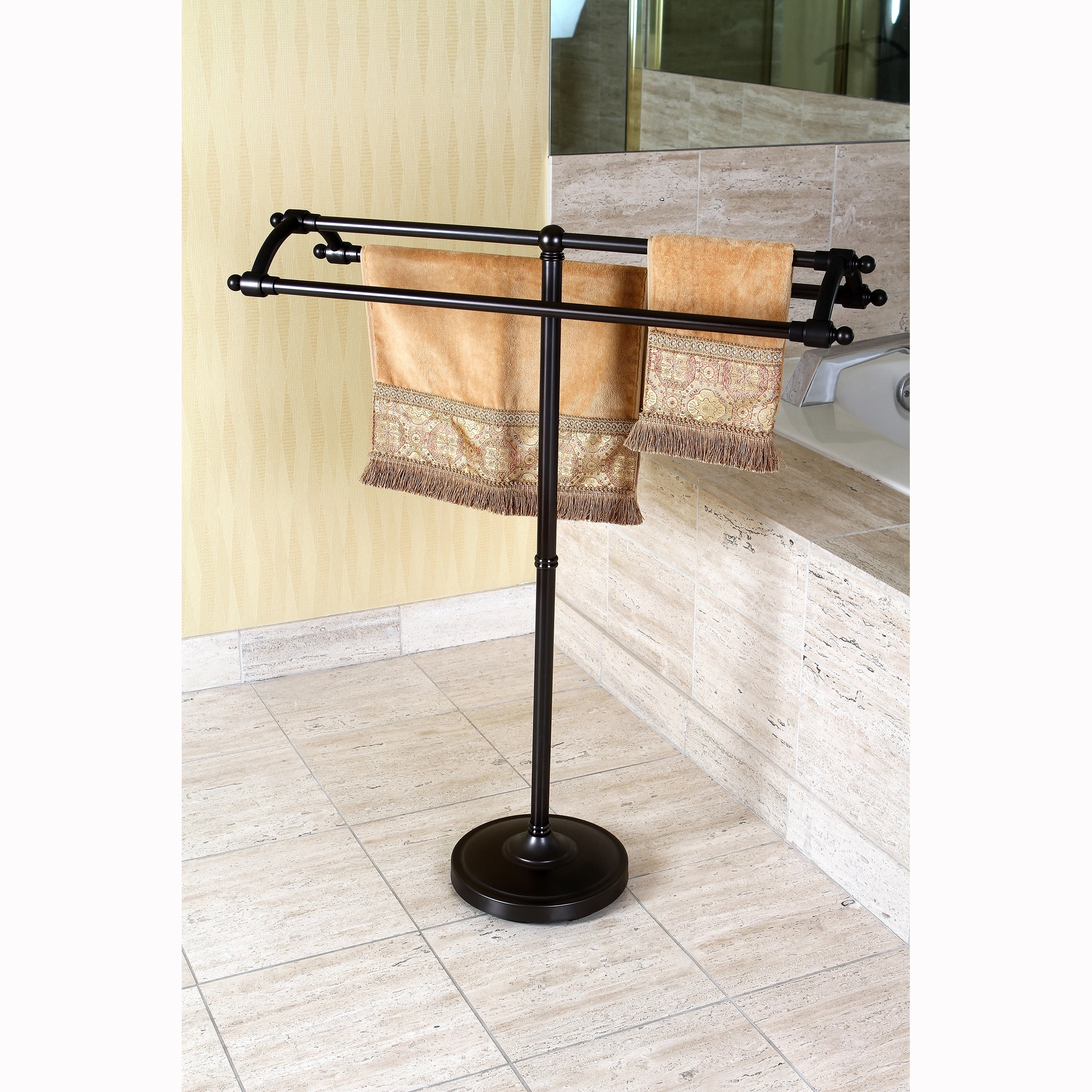 Oil Rubbed Bronze Pedestal Bath Towel Rack with Solid Steel Construction