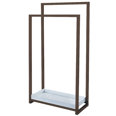 Kingston Brass SCC8265 Edenscape 33-5/8 Inch Freestanding Pedestal 2-Tier Towel Rack with Wooden Shelf in Oil Rubbed Bronze
