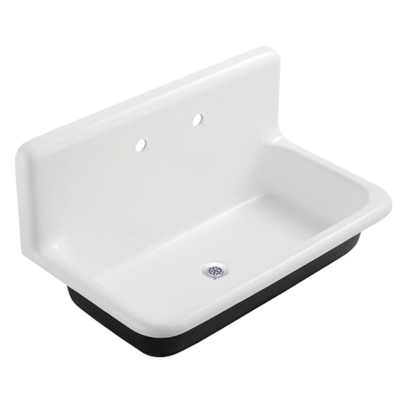 Kingston Brass Petra Galley KGCLWS3620191 Cast Iron Single Bowl Wall Mount Utility Sink with Drain, White/Polished Chrome