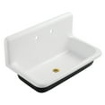 thumbnail image 1 of Kingston Brass Petra Galley KGCLWS3620197 Cast Iron Single Bowl Wall Mount Utility Sink with Drain, White/Brushed Brass, 1 of 4