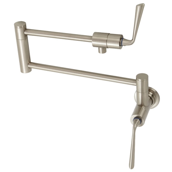 Kingston Brass KS4108ZL Silver Sage Two-Handle 1-Hole Wall Mount Pot Filler Faucet in Brushed Nickel