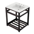 thumbnail image 1 of Kingston Brass VWP2522W8A5 Quadras 25" Ceramic Console Sink with Steel Base and Shelf (8-Inch, 3-Hole), White/Oil Rubbed Bronze, 1 of 7