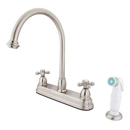 Kingston Brass KB3758AX Restoration Two Handle 8\" Kitchen Faucet with Non-Metallic Sprayer