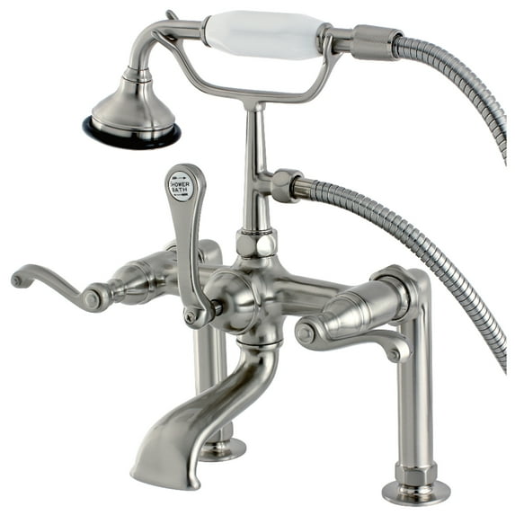Aqua Vintage AE103T8FL Royale 7" Center Deck-Mount Clawfoot Tub Faucet with Hand Shower, Brushed Nickel