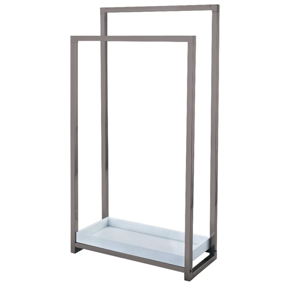 Kingston Brass SCC8268 Edenscape 33-5/8 Inch Freestanding Pedestal 2-Tier Towel Rack with Wooden Shelf in Brushed Nickel
