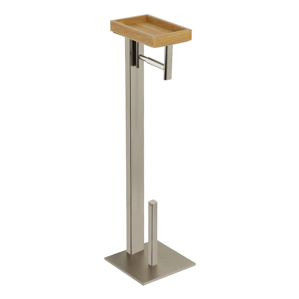 Brushed Nickel Freestanding Toilet Paper Holder with Storage Shelf