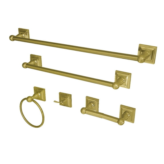 Kingston Brass BAHK3212478BB Serano 5-Piece 18-Inch and 24-Inch Towel Bars Bathroom Accessory Set in Brushed Brass