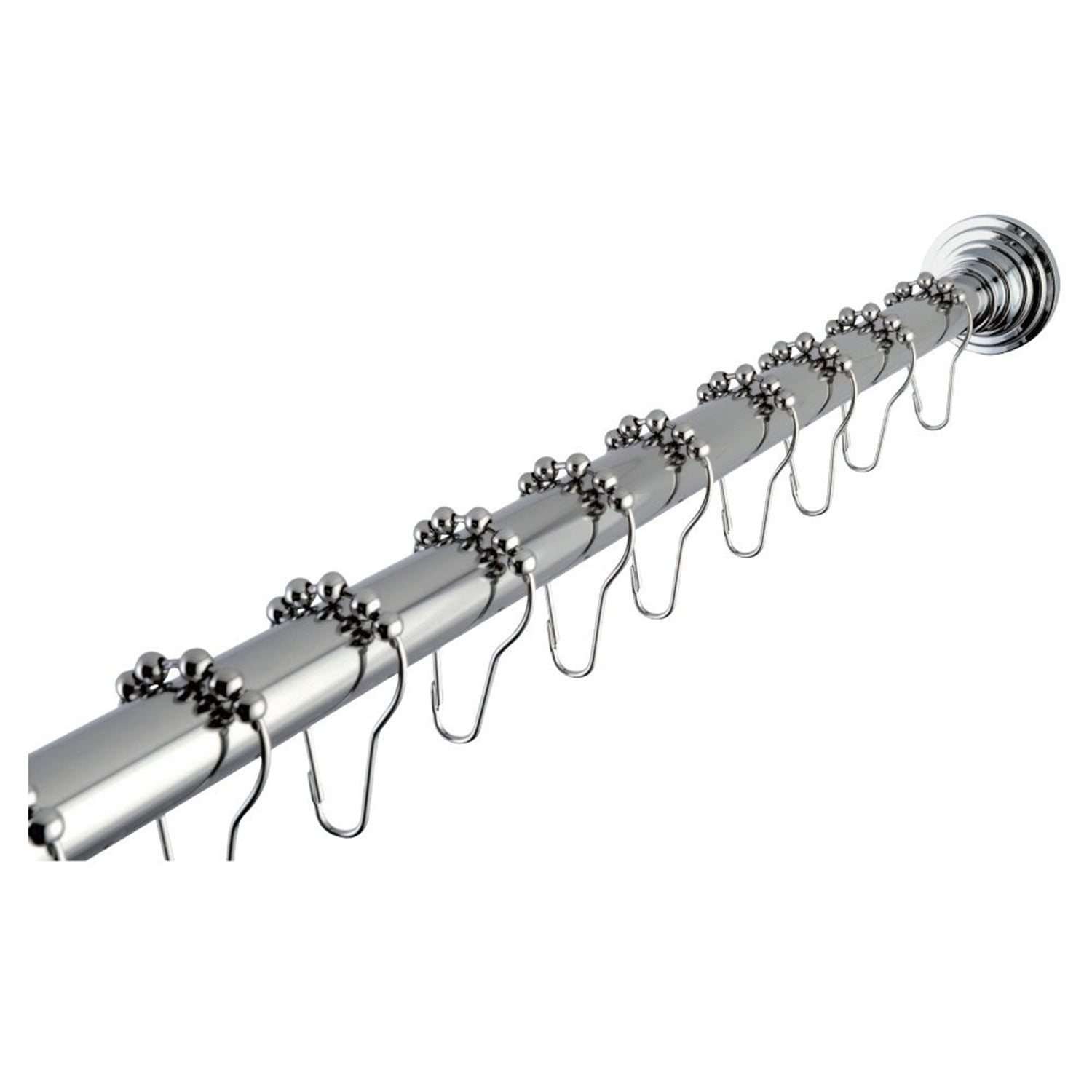 Polished Chrome Adjustable Tension Shower Curtain Rod with Rings
