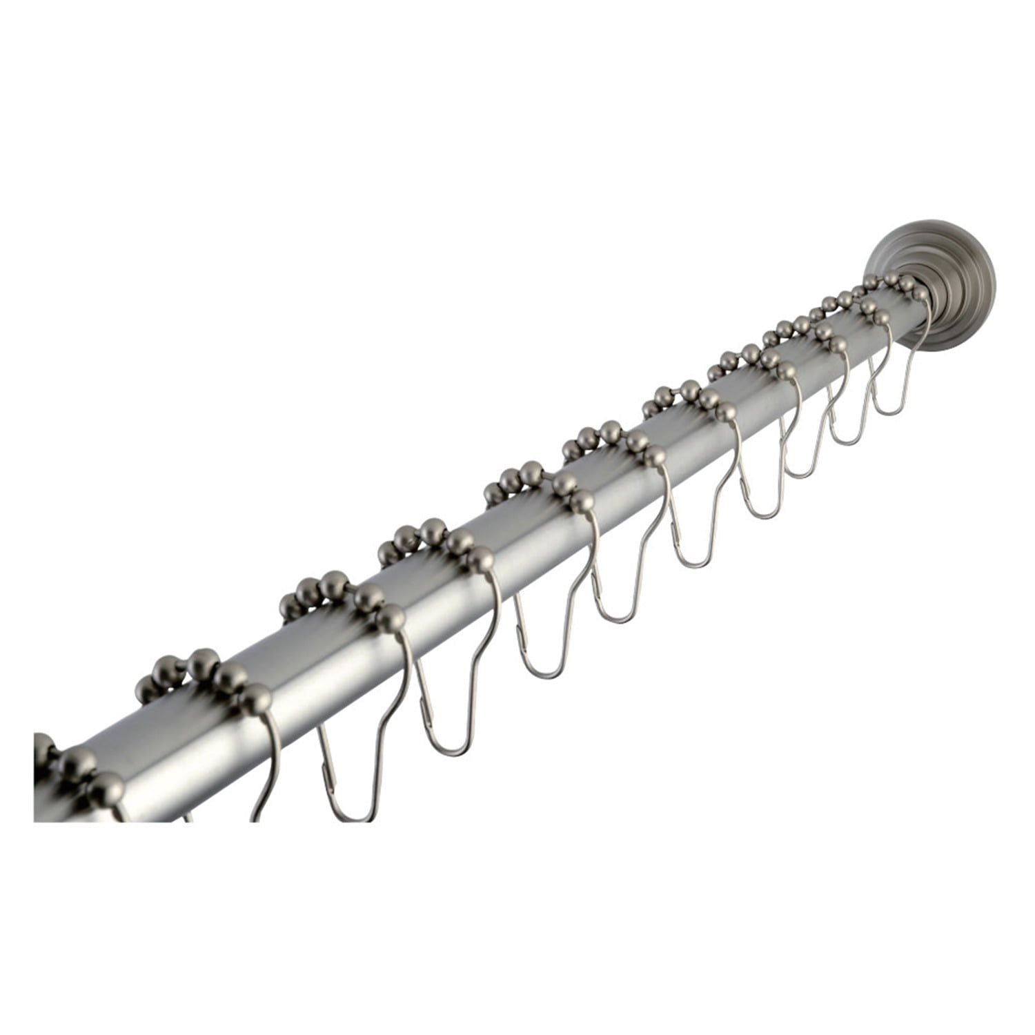Adjustable Brushed Nickel Straight Tension Shower Curtain Rod with Rings