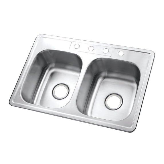 Gourmetier GKTD33226 Studio 33" Stainless Steel Self-Rimming Double Bowl Drop-In Kitchen Sink, Brushed