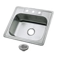 thumbnail image 1 of Kingston Brass Studio KGKTS25201 25" Stainless Steel Self-Rimming Single Bowl Bar Sink with 3-Hole Drain and Strainer, Stainless Steel/Polished Chrome, 1 of 4