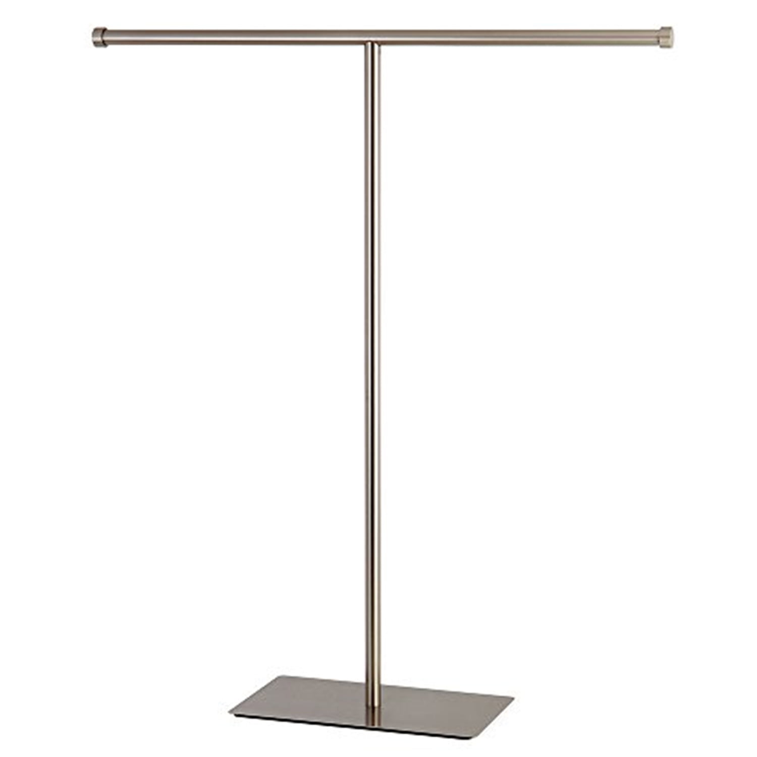 Satin Nickel Freestanding T-Shape Towel Rack with Brass Base